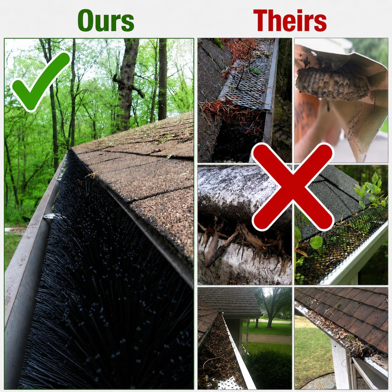 GutterBrush Gutter Guard for 5 Inch Gutters – 60 Ft DIY Leaf Filter Insert | 4.25" Diameter Brush Stops Clogs from Leaves & Debris | Gutter Screen & Cover Alternative - Made in USA 5" - 60 ft